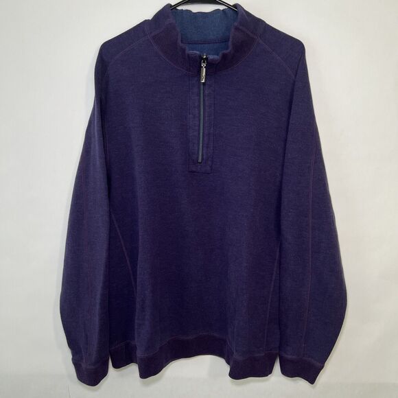 Tommy Bahama 1/4 Zip Pullover Sweater Mens Size XL Purple Cotton Tencel Blend - Picture 1 of 10